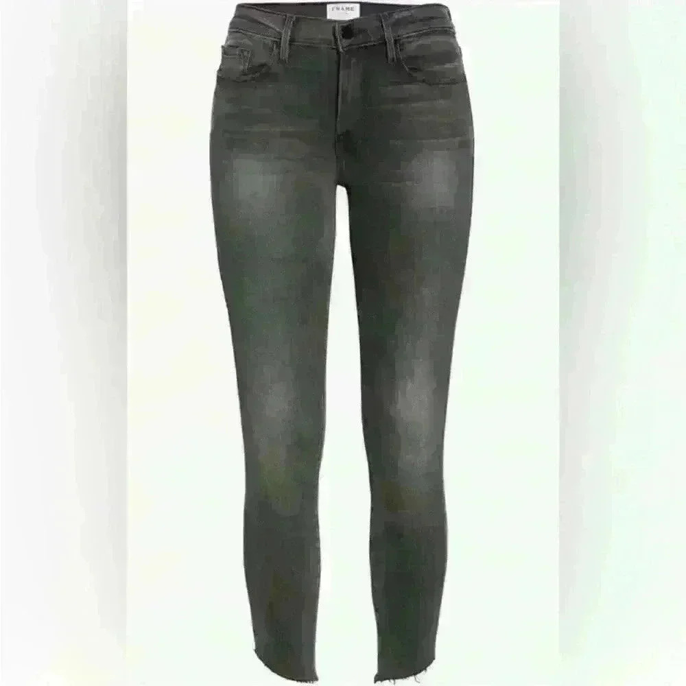 Frame Le Skinny de Jeanne Raw Hem Ankle Women Jeans in Black Grey Kinder Size 27 - Picture 4 of 10